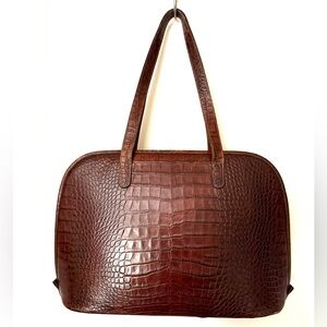 Elegant Brown Crocodile-Embossed Tote Bag